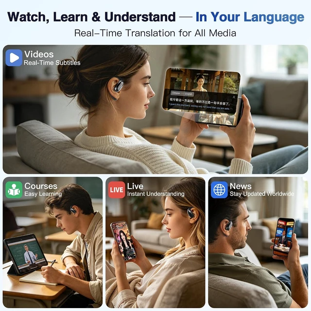Alt view image 6 of 7 - AI Translation Earbuds for Global Calls & Video Meetings, Real-Time Bidirectional Voice Translation in 40+ Languages for Travel & Business, Built-in AI Voice Recorder for Transcription & Summaries
