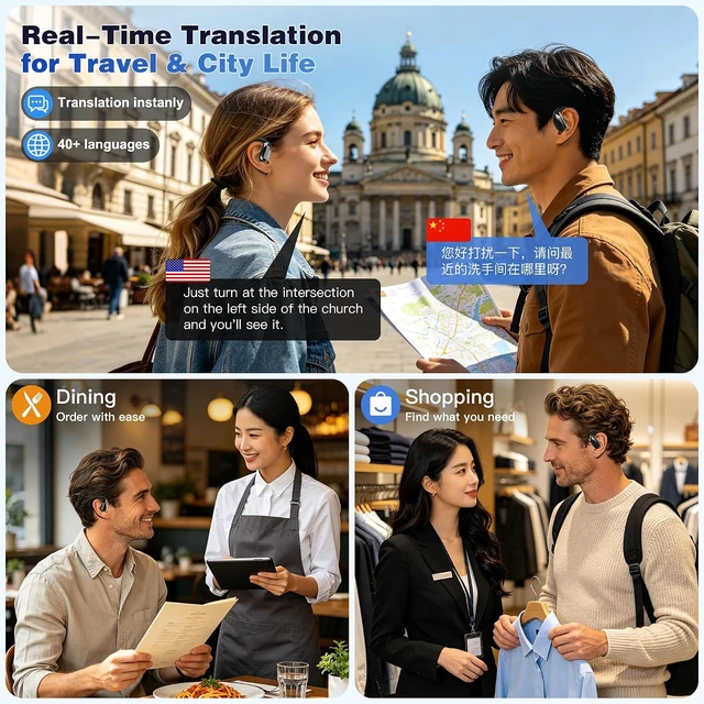Alt view image 7 of 7 - AI Translation Earbuds for Global Calls & Video Meetings, Real-Time Bidirectional Voice Translation in 40+ Languages for Travel & Business, Built-in AI Voice Recorder for Transcription & Summaries