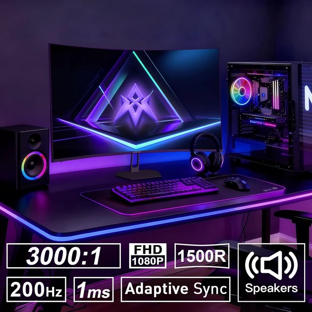 Alt view image 2 of 7 - 27 inch 200Hz Curved Gaming Monitor, FHD 1080p with Built-in Speakers, FreeSync, MPRT 1ms, 130% sRGB, 3000:1, 1500R, VESA Mount, HDMI 2.0&DP 1.4, 12 Months Warranty Exchange, AMZG27C1