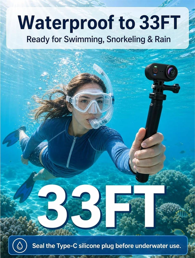 Alt view image 6 of 7 - 4K Waterproof Mini Action Camera, 64GB WiFi POV Video Wearable Body Camera