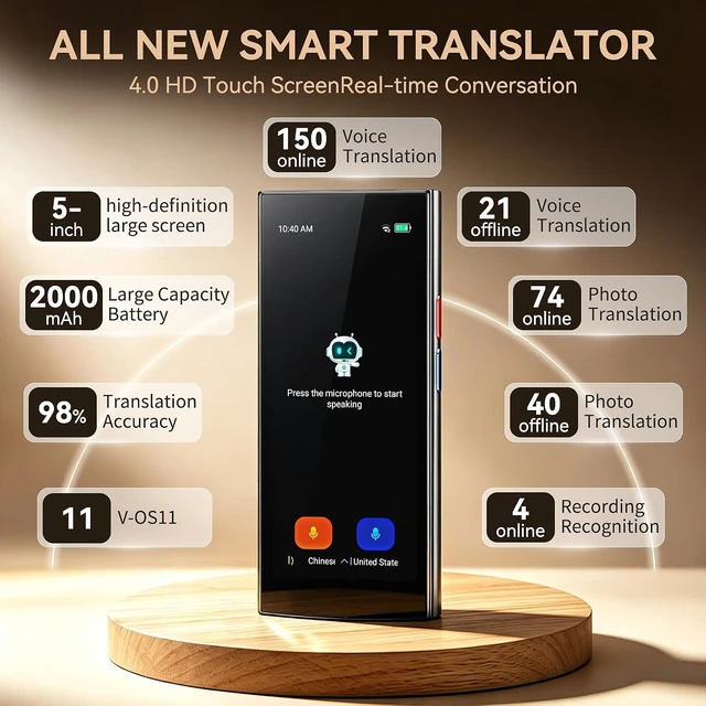 Alt view image 2 of 7 - Language Translator Device No Wifi Needed, High-end Upgraded Ai Translator, Offline Real-Time Voice Spainish Translation, Support 150 Languages, Recording&Photo Premium Translation Device for Business