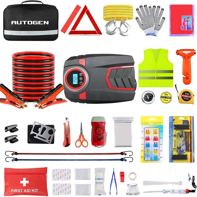 Main image of Car Emergency Kit, Car Emergency Kits for Vehicles with 6 Gauge 16 Ft Jumper Cables, Roadside Emergency Car Kit with Air Compressor, 88 Pieces Winter First Aid Kit Emergency Safety Tool