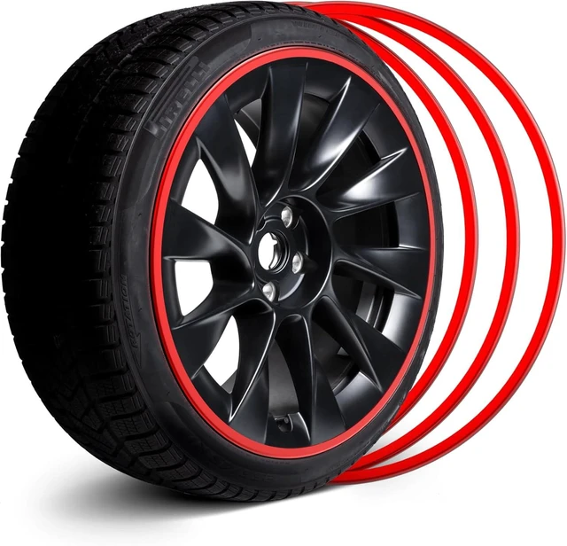 Main image of Automotive Alloy Wheel Rim Protector - Covering The Entire Rim of The Wheel hub - Strips for Curb Rash Prevention - Set of 4 Rim Protector Easy to Install(21'',Red)