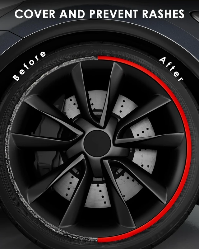 Alt view image 3 of 7 - Automotive Alloy Wheel Rim Protector - Covering The Entire Rim of The Wheel hub - Strips for Curb Rash Prevention - Set of 4 Rim Protector Easy to Install(21'',Red)