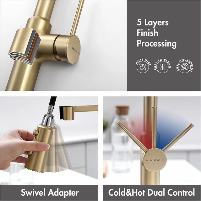 Alt view image 7 of 7 - 22 Extra-Tall Brushed Gold Kitchen Sink Faucets, Commercial High Arc Single Handle Kitchen Faucets for Pull Down Sprayer Farmhouse Spring with Deck Plate 22 inch