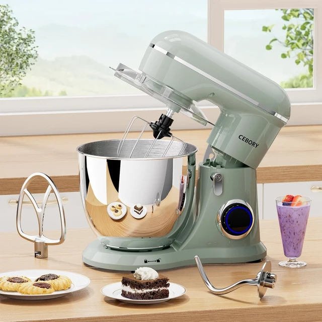 Alt view image 5 of 6 - 3-IN-1 Electric Stand Mixer, 6.5QT Bowl 660W 10-Speed Kitchen Mixer, Household Food Mixers include Dough Hook, Beater and Whisk, Bread Cake Mixer for Baking and Most Home Cooks, Green