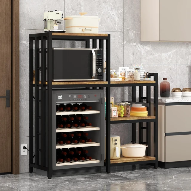 Alt view image 7 of 7 - 6-Tier Kitchen Baker's Rack with Power Outlet, Microwave Oven Stand with Storage Suitable for Kitchen Living Room Office Storage Shelf, Mini Fridge Stand Shelves for Spices, Pots and Pans. (Brown)
