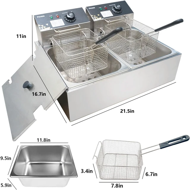 Alt view image 6 of 7 - Electric Deep Fryer 17.2L/18.2QT Stainless Steel Dual Tank Commercial Fryer with Basket, 3400W 110V Countertop Deep Fryer for Home Kitchen and Restaurant Use with Oil Thermometer & Temperature Control
