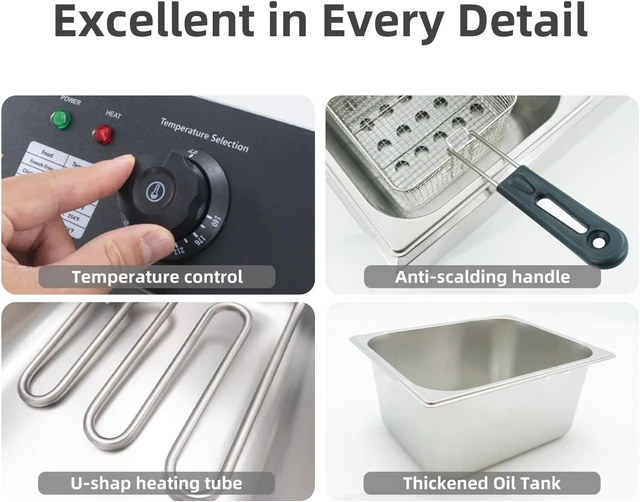 Alt view image 7 of 7 - Electric Deep Fryer 17.2L/18.2QT Stainless Steel Dual Tank Commercial Fryer with Basket, 3400W 110V Countertop Deep Fryer for Home Kitchen and Restaurant Use with Oil Thermometer & Temperature Control