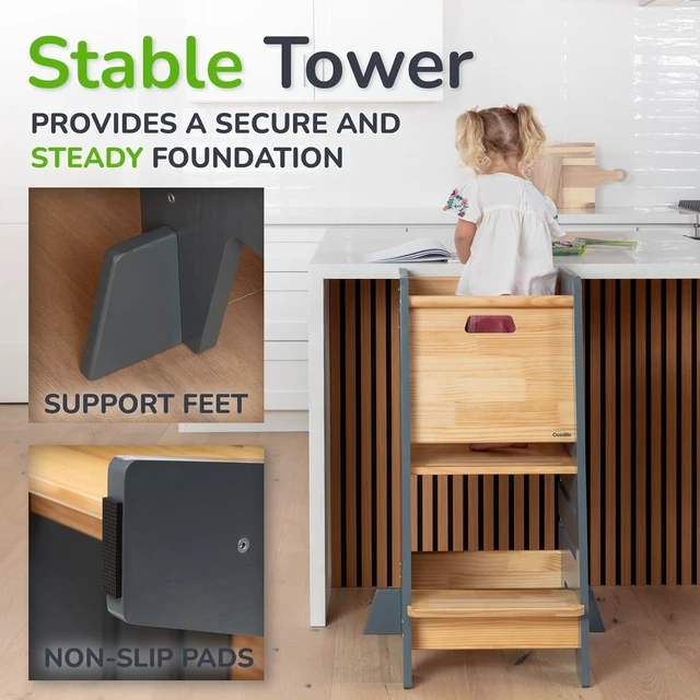 Alt view image 2 of 7 - Toddler Tower with Sliding Door - 3 Adjustable Heights - 2026 Design Gray