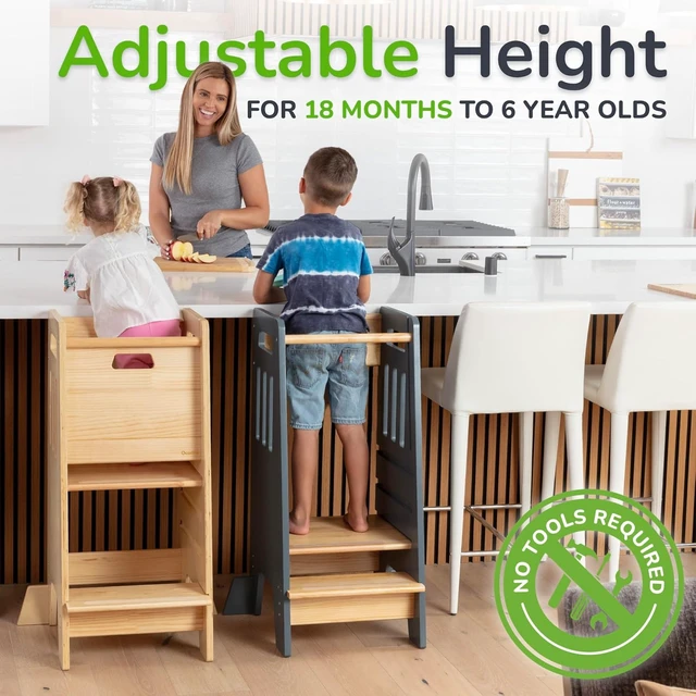 Alt view image 3 of 7 - Toddler Tower with Sliding Door - 3 Adjustable Heights - 2026 Design Gray