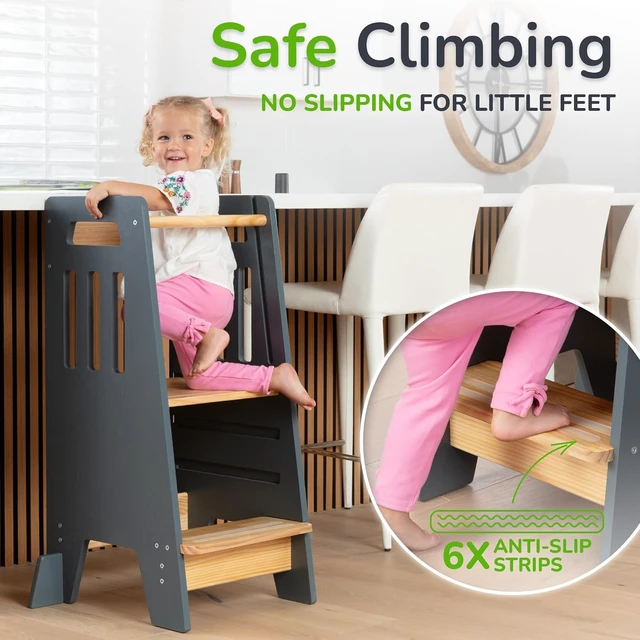 Alt view image 4 of 7 - Toddler Tower with Sliding Door - 3 Adjustable Heights - 2026 Design Gray