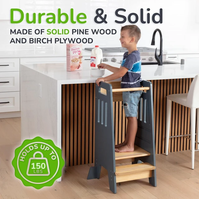 Alt view image 5 of 7 - Toddler Tower with Sliding Door - 3 Adjustable Heights - 2026 Design Gray