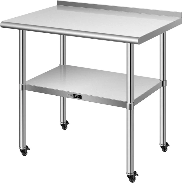 Main image of 24 x 36 Inch Stainless Steel Work Table with Backsplash and Wheels
