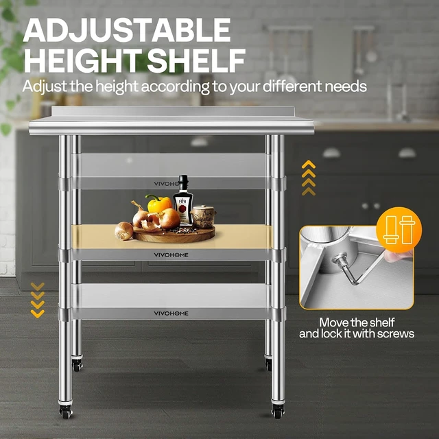 Alt view image 3 of 7 - 24 x 36 Inch Stainless Steel Work Table with Backsplash and Wheels