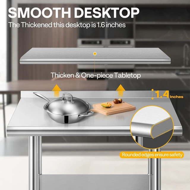 Alt view image 5 of 7 - 24 x 36 Inch Stainless Steel Work Table with Backsplash and Wheels