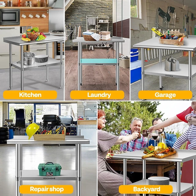 Alt view image 7 of 7 - 24 x 36 Inch Stainless Steel Work Table with Backsplash and Wheels