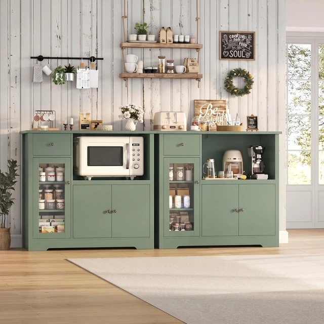 Alt view image 5 of 7 - Microwave Cabinet, Kitchen Storage Cabinet, Microwave Stand, Green