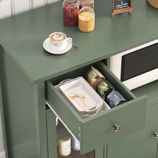 Alt view image 7 of 7 - Microwave Cabinet, Kitchen Storage Cabinet, Microwave Stand, Green