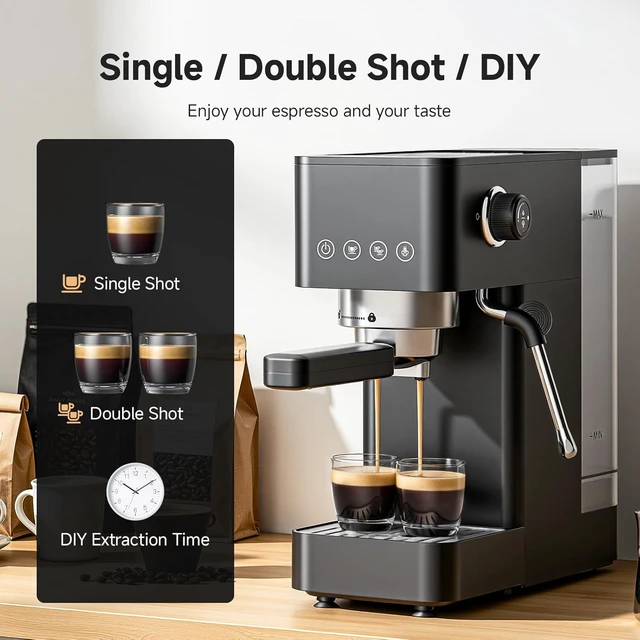 Alt view image 7 of 7 - Compact Espresso Machine, 20 Bar, Milk Frother, Latte & Cappuccino