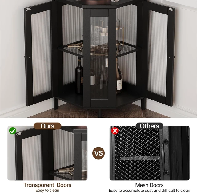 Alt view image 6 of 7 - Corner Bar Cabinet with Power Outlet, 5-Tier Corner Wine Cabinet with Led Strip and Glass Holder, Industrial Tall Liquor Cabinet Bar Wine Rack for HomeBlack