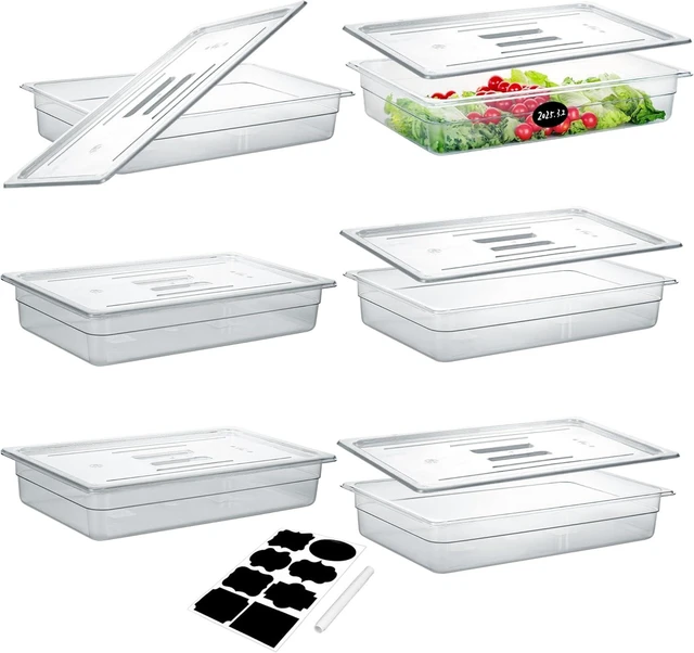 Main image of 6 Pack Full Size 4'' Deep NSF Polycarbonate Food Pans with Lids