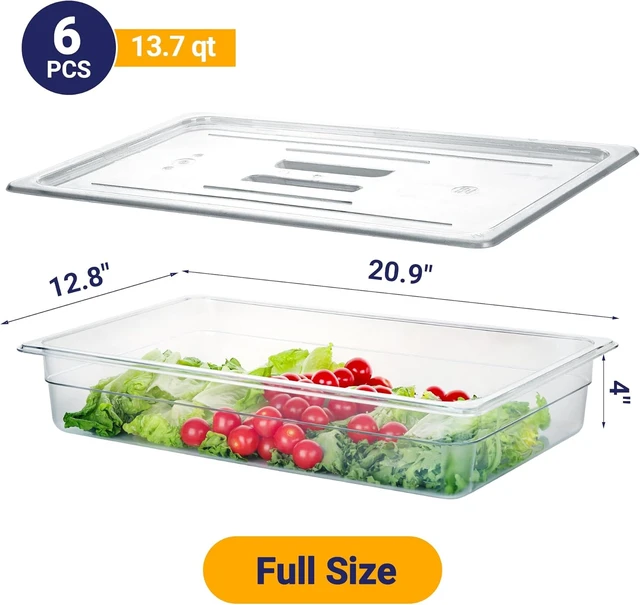 Alt view image 2 of 7 - 6 Pack Full Size 4'' Deep NSF Polycarbonate Food Pans with Lids