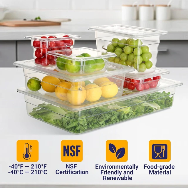 Alt view image 4 of 7 - 6 Pack Full Size 4'' Deep NSF Polycarbonate Food Pans with Lids