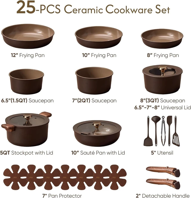 Alt view image 2 of 7 - 25pcs Ceramic Cookware Set, Pots and Pans Set with Detachable Handle
