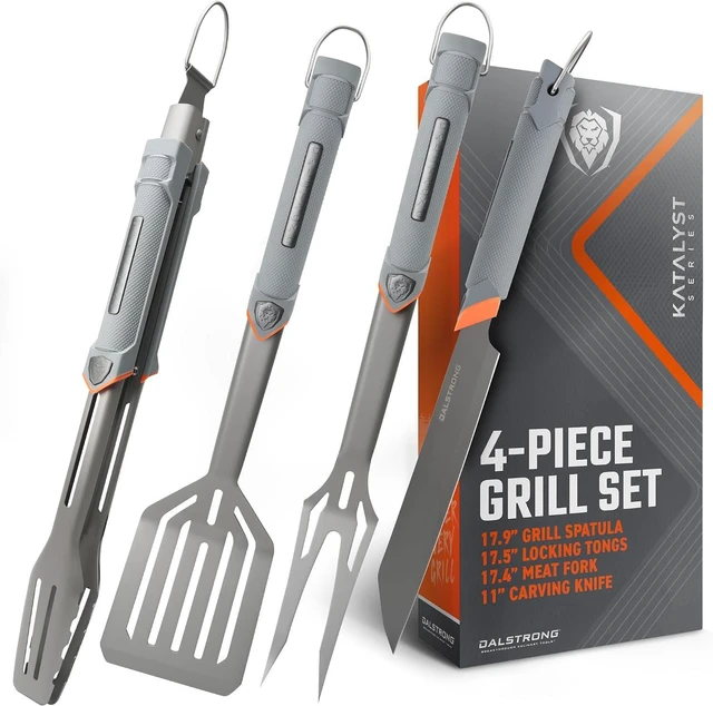 Main image of 4-Pc BBQ Grill Tool Set - Knife, Fork, Spatula & Locking Tongs