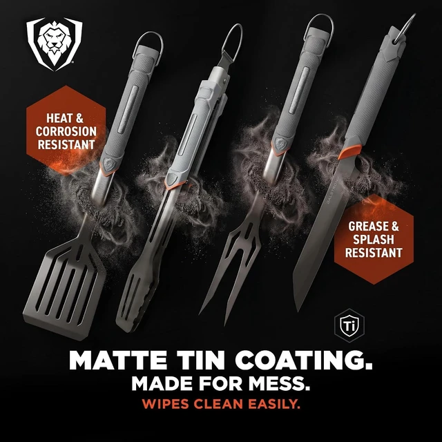 Alt view image 4 of 7 - 4-Pc BBQ Grill Tool Set - Knife, Fork, Spatula & Locking Tongs
