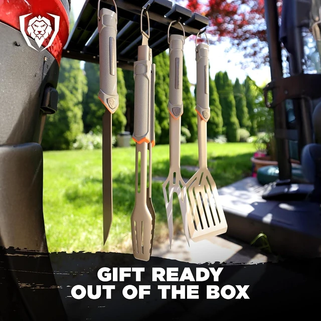 Alt view image 5 of 7 - 4-Pc BBQ Grill Tool Set - Knife, Fork, Spatula & Locking Tongs