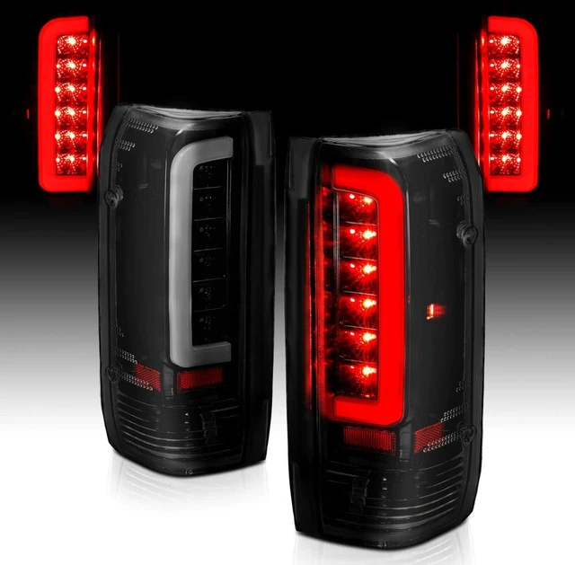 Main image of Truck 3D C-Type Halogen, Led, Tube Dark Smoke Replacement Tail Light Set For 1989-1996 Ford F150 Bronco F250 F350 - Passenger and Driver Side, Vehicle Light Assembly, Black