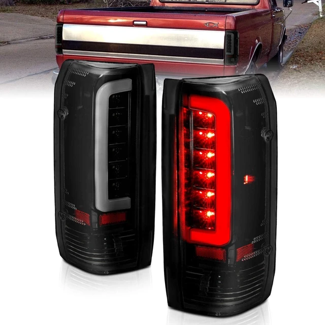 Alt view image 2 of 7 - Truck 3D C-Type Halogen, Led, Tube Dark Smoke Replacement Tail Light Set For 1989-1996 Ford F150 Bronco F250 F350 - Passenger and Driver Side, Vehicle Light Assembly, Black