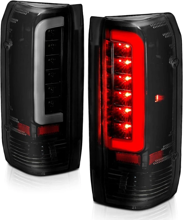 Alt view image 3 of 7 - Truck 3D C-Type Halogen, Led, Tube Dark Smoke Replacement Tail Light Set For 1989-1996 Ford F150 Bronco F250 F350 - Passenger and Driver Side, Vehicle Light Assembly, Black