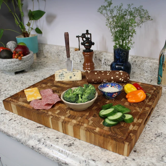 Alt view image 7 of 7 - Teak End Grain Cutting Board 24x18 with Juice Groove