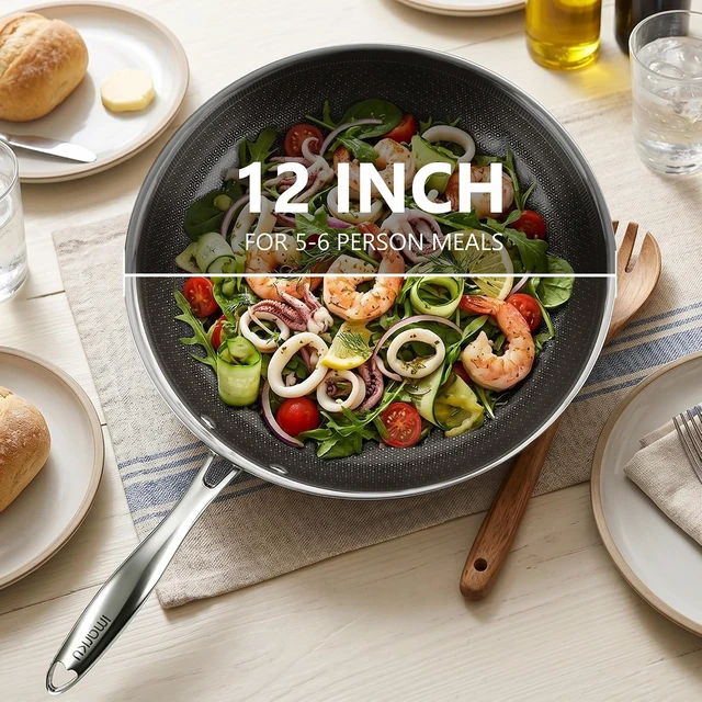 Alt view image 3 of 7 - 12 Inch Non Stick Frying Pan with Lid, PFOA Free Ceramic-Coated