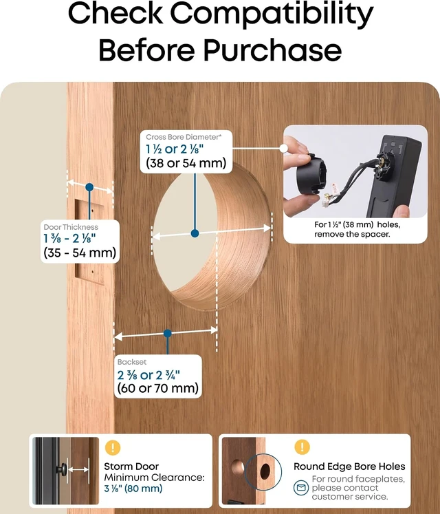 Alt view image 7 of 7 - Smart Lock C33, Keypad Door Lock with Handle, Built-in Wi-Fi
