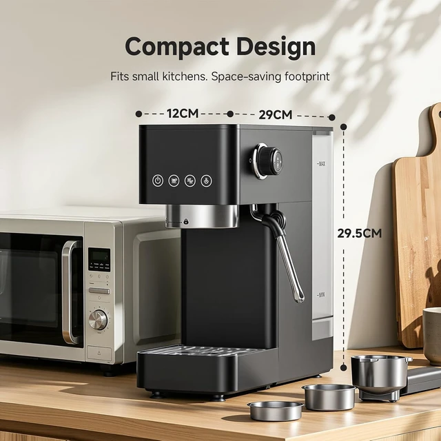 Alt view image 4 of 7 - Compact Espresso Machine, 20 Bar, Milk Frother, Latte & Cappuccino