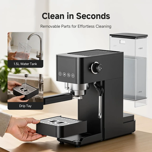 Alt view image 5 of 7 - Compact Espresso Machine, 20 Bar, Milk Frother, Latte & Cappuccino