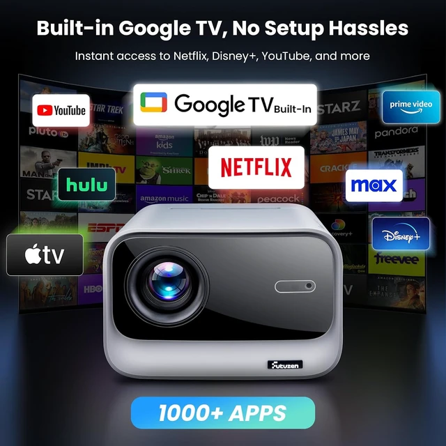 Alt view image 2 of 7 - 4K Google TV Projector, 1500 ANSI Lumens, 6D Auto Focus & Keystone, 20W Speakers Wifi and Bluetooth Projector for iPhone/Android,Outdoor Movie Projector for Netflix & YouTube, Supports 1000+ Apps