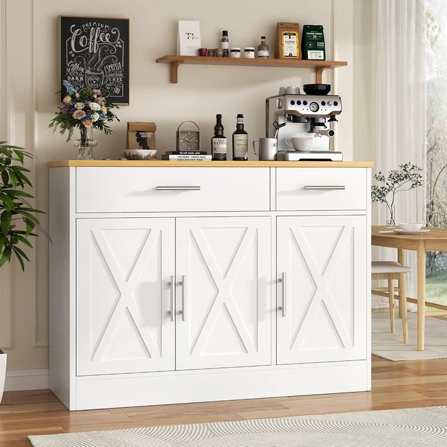 Main image of 43 Coffee Bar Cabinet, Farmhouse Buffet Cabinet with Storage, Sideboard Buffet with Drawers and Shelves for Kitchen, White