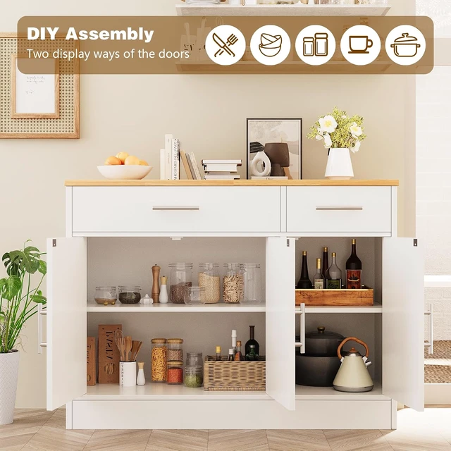 Alt view image 4 of 7 - 43 Coffee Bar Cabinet, Farmhouse Buffet Cabinet with Storage, Sideboard Buffet with Drawers and Shelves for Kitchen, White