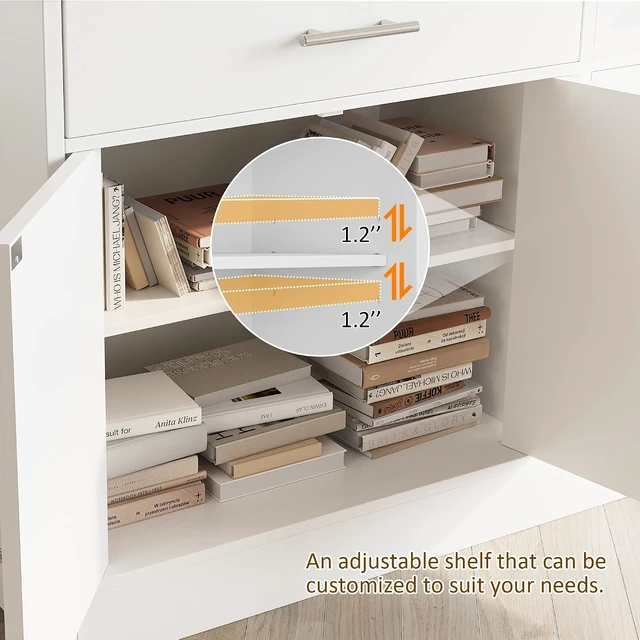 Alt view image 6 of 7 - 43 Coffee Bar Cabinet, Farmhouse Buffet Cabinet with Storage, Sideboard Buffet with Drawers and Shelves for Kitchen, White