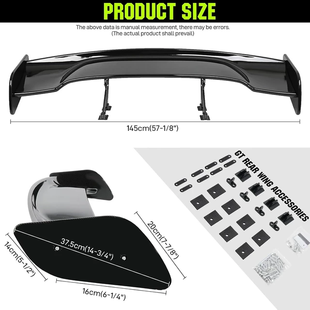 Alt view image 3 of 7 - Universal Spoiler,57 inch Car Spoiler GT Style Trunk Spoiler Compatible with Chevrolet Toyota Corolla Honda Civic Nissan Altima and More