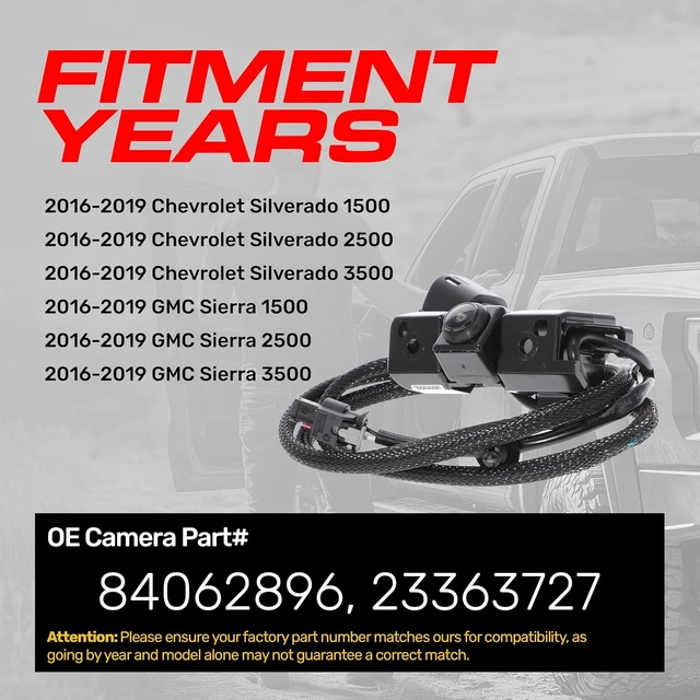 Alt view image 2 of 7 - Replacement for Chevrolet Silverado/GMC Sierra 1500, 2500, 3500 W/Remote Tailgate (2016-2019) Backup Camera OE Part # 84062896, 23363727