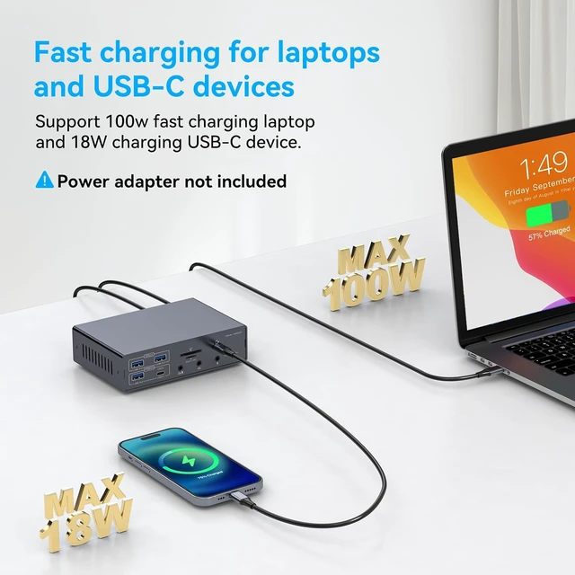 Alt view image 4 of 7 - DisplayLink Docking Station 3 Monitors, 19 in 1 Laptop Docking Station