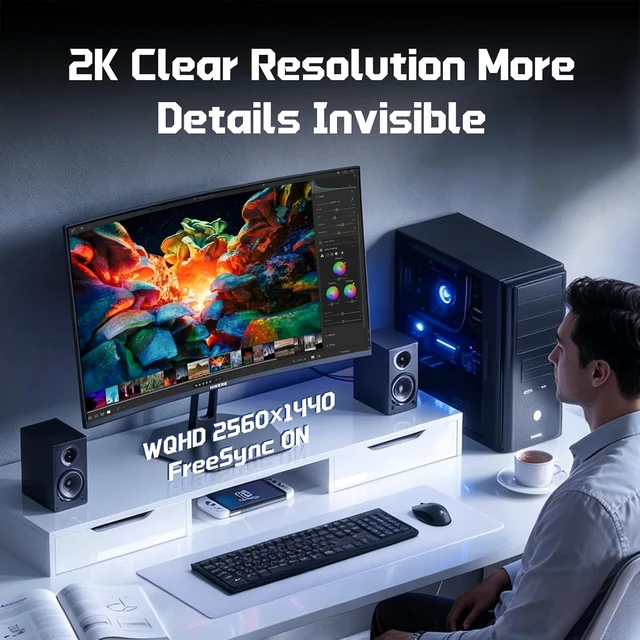 Alt view image 2 of 7 - 27 Inch Curved Monitor 170Hz 144Hz, 2K 1440P Computer Gaming Monitor
