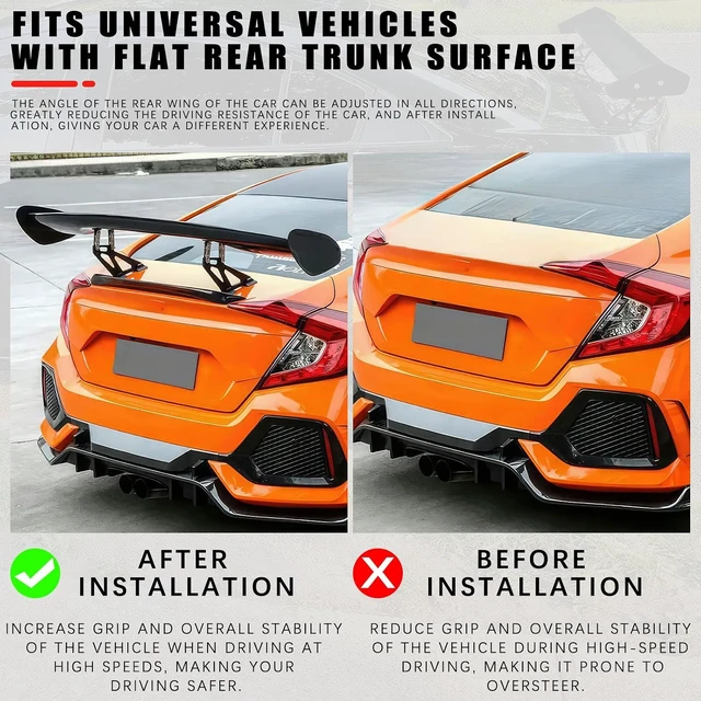 Alt view image 4 of 7 - 47 Inch GT Rear Spoiler for Car, Carbon Fiber GT Style Truck Wing Spoiler Compatible with Chevy Corvette Camaro Nissan Lexus Ford Mustang Hyundai Elantra Honda Civic Nissan Toyota Mazda
