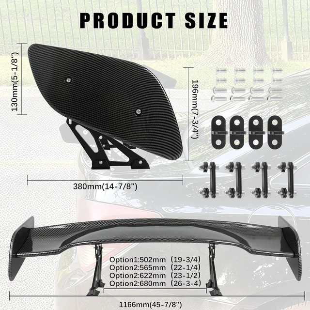Alt view image 7 of 7 - 47 Inch GT Rear Spoiler for Car, Carbon Fiber GT Style Truck Wing Spoiler Compatible with Chevy Corvette Camaro Nissan Lexus Ford Mustang Hyundai Elantra Honda Civic Nissan Toyota Mazda